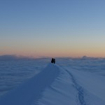 Above the Gouter Hut before sunrise Camo Tom and Dave