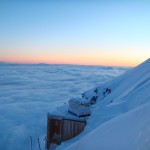 Above the clouds and above the Gouter Hut waiting for sunrise