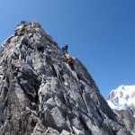 Dave heading down the Aiguille DEntreves Camo Tom and Dave