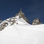 Heading back up to the Aiguille du Midi after a hard day on the glacier Camo Tom and Dave